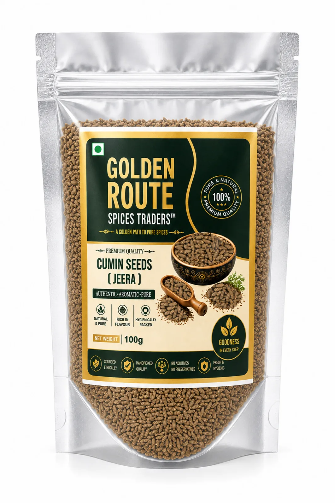 Cumin Seeds 100g retail pack by Golden Route Spices Traders