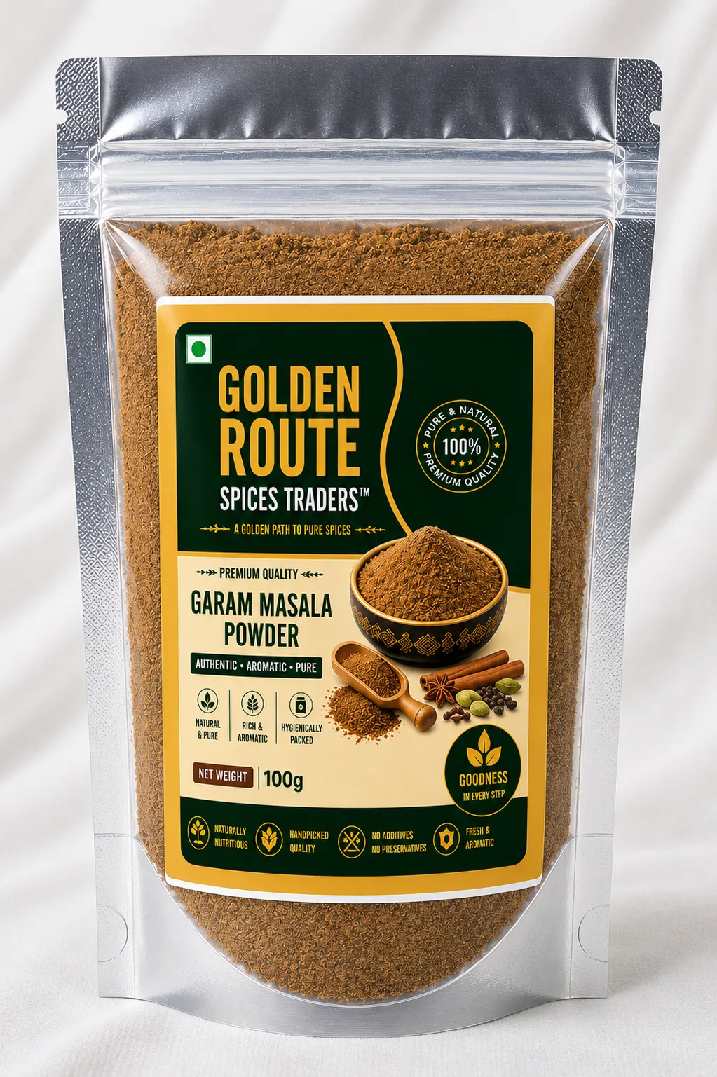 Garam Masala Powder 100g retail pack by Golden Route Spices Traders